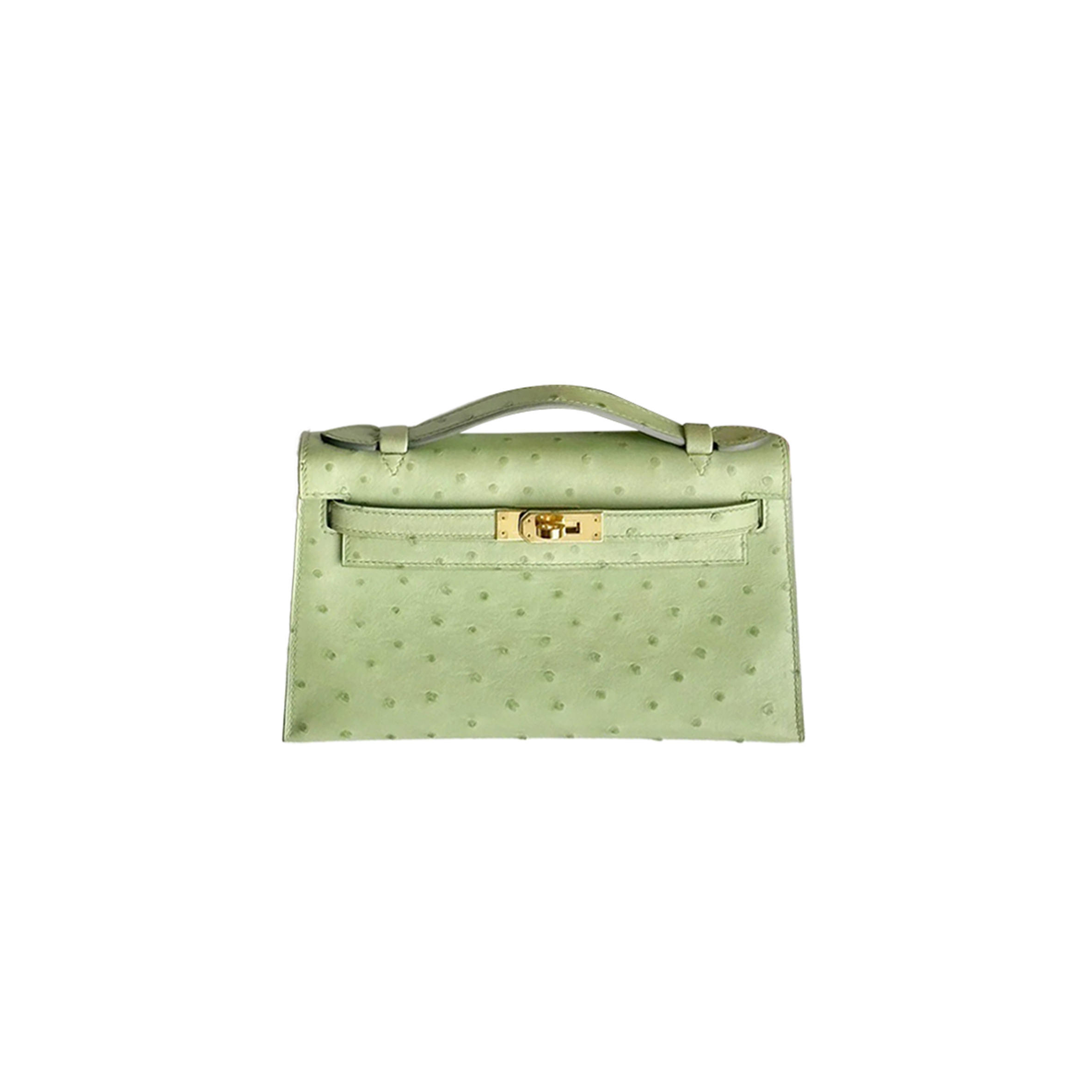 H**mes master mini kelly ostrich leather avocado green (22*14*7cm)